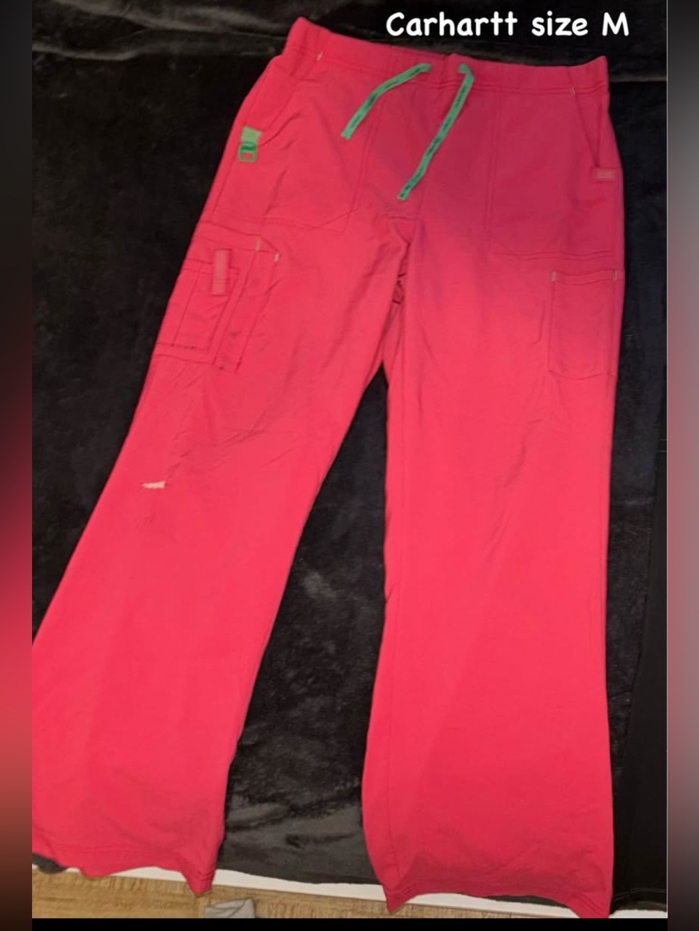 Carhartt Wide-Leg Cargo Pants in Hot Pink with Green Drawstring